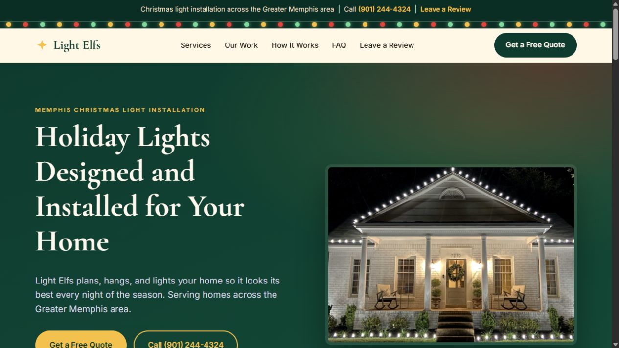 Screenshot of the Light Elfs homepage